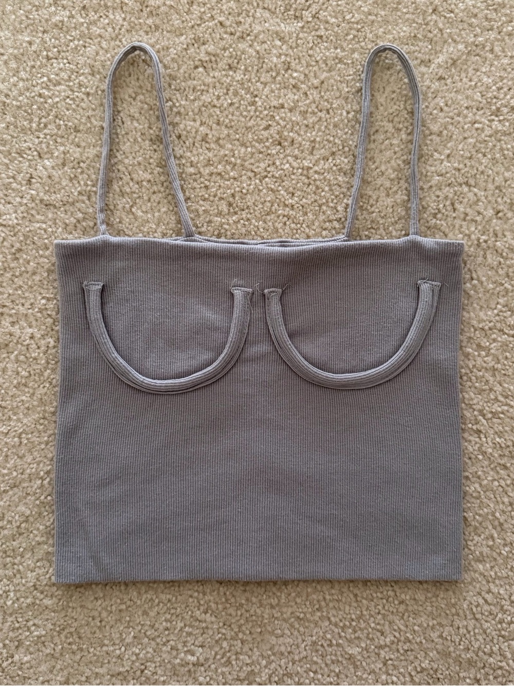 Gray Ribbed Cropped Tank Top with Underbust Seam Detail